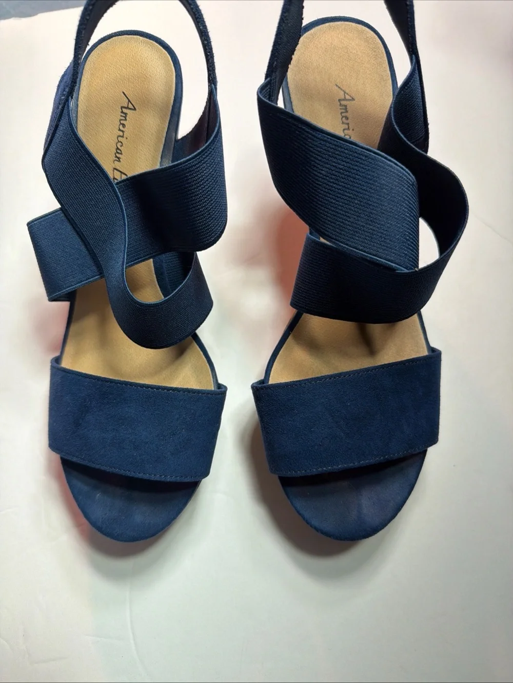 American Eagle Outfitters Navy Wedge Sandals with Elastic Crossover Straps